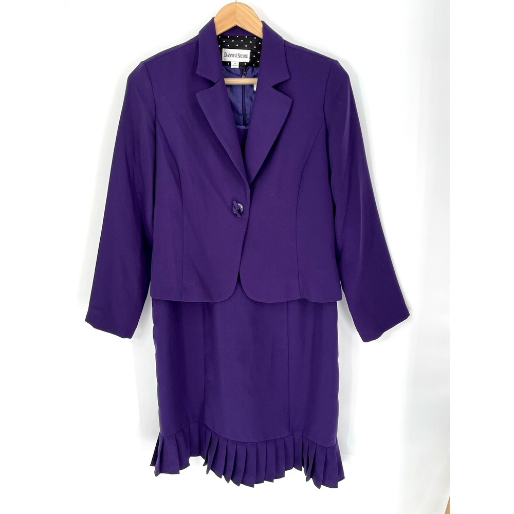 Danny And Nicole Size 14 Two Piece Dress Jacket Suit Purple Ruffle Hem